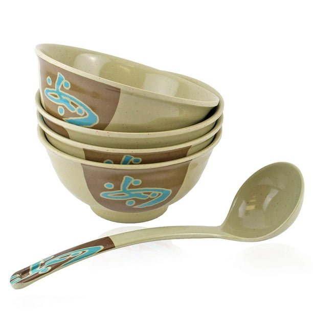 Set of 4 Quality Japanese Noodle Soup Ramen Bowl with 1 Spoons Soup Ladle Set of 4 Quality Japanese Noodle Soup Ramen Bowl with 1 Spoons Soup Ladle
